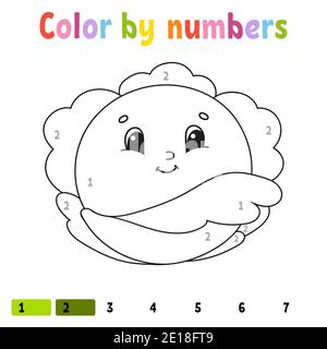 Color by numbers cabbage. Coloring book for kids. Vegetable character. Vector illustration. Cute cartoon style. Hand drawn. Worksheet page for childre Stock Vector
