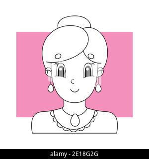 Coloring book for kids. Beautiful cute fashionable girls with jewelry. Cheerful character. Vector illustration. Cute cartoon style. Fantasy page for c Stock Vector