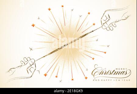 Happy New year background with fireworks and 2 hands, happy new years eve, Happy new year greeting cards background, banner, flyer, screen printing Stock Vector