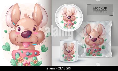 Cute dog in flower - poster and merchandising Stock Vector