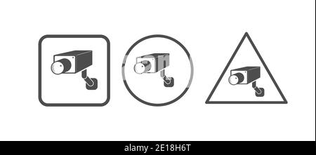 Set of icons of video surveillance. Camcorder icons. Empty outline, flat style. Stock Vector