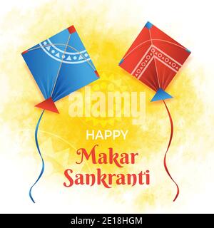 Happy Makar Sankranti festival with two kite Stock Vector