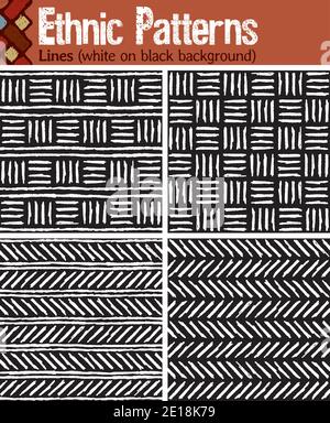 4 seamless patterns for Illustrator in tribal style, made from hand-drawn drawings. Stock Vector
