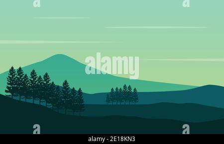 Beautiful view of trees and mountains in the countryside. City vector illustration Stock Vector