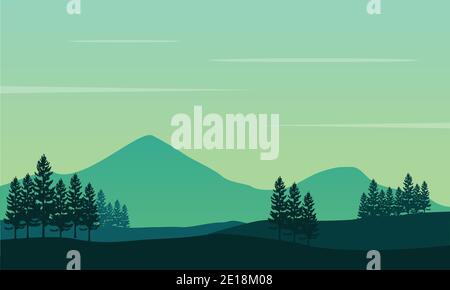 nice scenery of trees and mountains view in the morning. City vector illustration Stock Vector