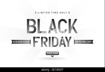 Black Friday Season Sale on white background with black ribbon beside vector illustration. Black Friday sign monochrome color. for advertising, Stock Vector