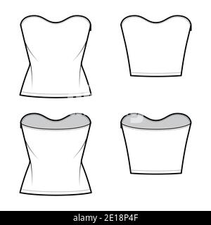 Corset-style top technical fashion illustration with fitted body, scoop  strapless neckline, lacing back. Flat blouse apparel template front, white  color. Women, men unisex CAD mockup Stock Vector Image & Art - Alamy