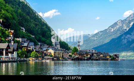 Hallstatt, small town in the district of Gmunden, in the Austrian state of Upper Austria. Hallstatt is known for its production of salt. Stock Photo