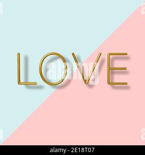 Happy Valentines Day greeting card. Realistic 3d gold metallic text on blue background. Love and wedding. Template for products, web banners and Stock Vector