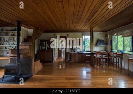 Interior view of stilt hut Stock Photo