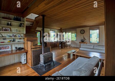 Interior view of stilt hut Stock Photo