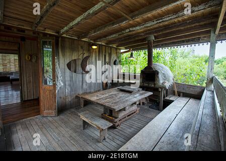 Interior view of stilt hut Stock Photo