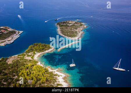 Aerial shot of a remote beacg in Paxoi in Greece.