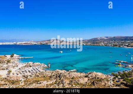 Aerial shot of a stunning rocky beach in Paros islands, Kolymbithres. Stock Photo