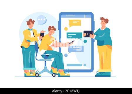 A group of guys are engaged in correspondence in a general chat Stock Vector