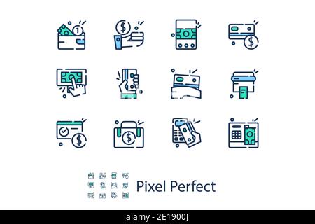 linear icons on the topic of payment in a flat style Stock Vector