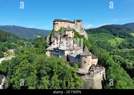 Aerial view of Oravsky castle in Oravsky Podzamok village in Slovakia Stock Photo