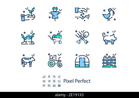 Linear icons on the theme of farming in Pixel Perfect 48x Stock Vector