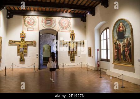 Italy, Tuscany: San Gimignano, walled town registered as a UNESCO World Heritage Site. Interior of the art gallery Stock Photo