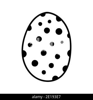 One easter egg with black ornament of circles, balls, dots on white background. Simple Spring holiday symbols. Stock Vector