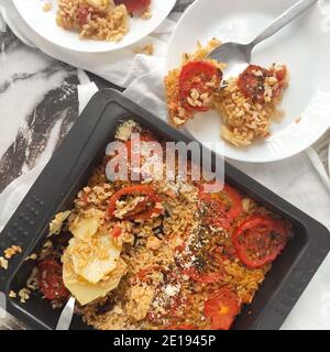 Italian rice and potatoes timbale Stock Photo