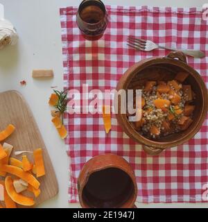 Buckwheat risotto with butternut squash in a brown bowl Stock Photo