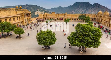Panorama of the courtyard of the Amber Fort in Jaipur, India Stock Photo
