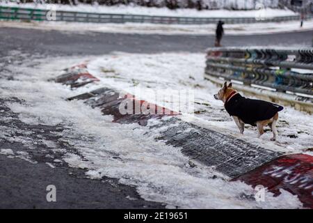 Nürburgring Nordschleife, Race Track, snow in winter Stock Photo