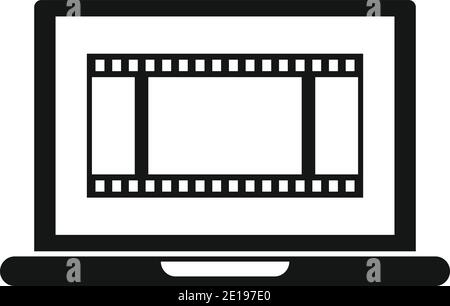 Video edit laptop icon, simple style Stock Vector