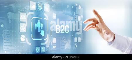 B2C Business to customer marketing strategy businessman pressing button on virtual screen Stock Photo