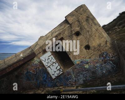 Lost abandoned places world war two Bunker remains ruins at Plage de la Corniche beach Dune du Pilat in Arcachon, La Teste de Buch Gironde Nouvlle Aqu Stock Photo