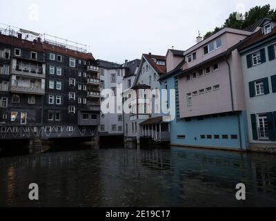 Panorama of Klein Venedig Little Venice in Rossneckarkanal river canal in Esslingen am Neckar Baden-Wurttemberg Germany Europe Stock Photo