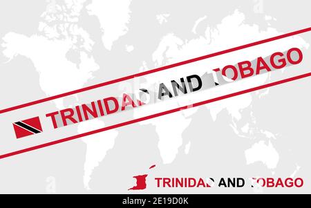 Trinidad and Tobago map flag and text illustration, on world map Stock Vector