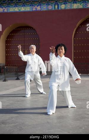 Two old people playing Tai Chi in the park high quality photo Stock Photo