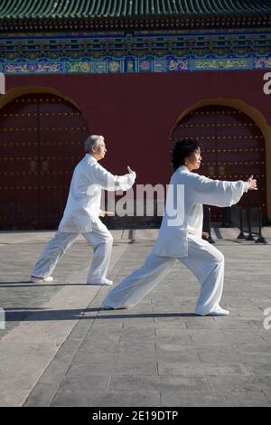 Two old people playing Tai Chi in the park high quality photo Stock Photo