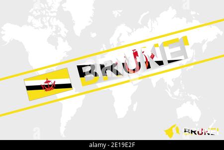 Brunei map flag and text illustration, on world map Stock Vector