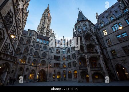 The Gothic style inner courtyard of the Munich City Hall, Germany. Photo taken on 26 Feb 2019. Stock Photo