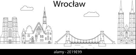 Wroclaw skyline cityscape - line art vector illustration Stock Vector