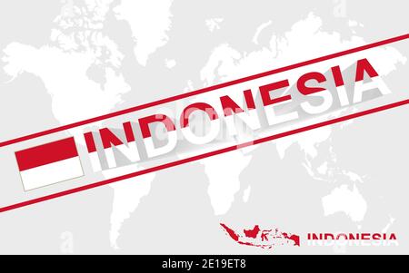 Indonesia map flag and text illustration, on world map Stock Vector