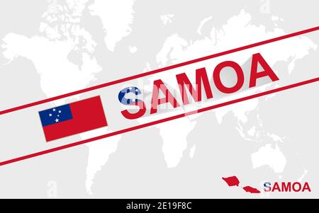 Samoa map flag and text illustration, on world map Stock Vector