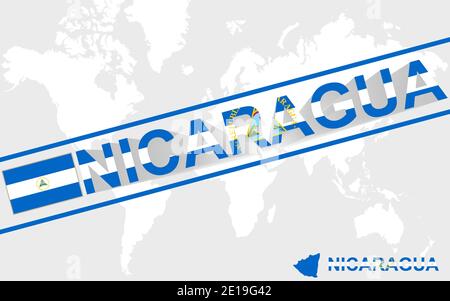 Nicaragua map flag and text illustration, on world map Stock Vector