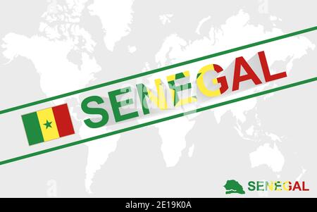 Senegal map flag and text illustration, on world map Stock Vector