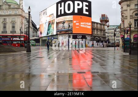 View of a deserted Piccadilly Circus in London as England imposes the third national lockdown. Stock Photo