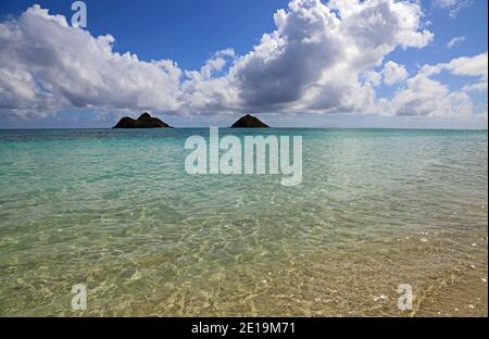 View at Mokulua Islands - Oahu, Hawaii Stock Photo