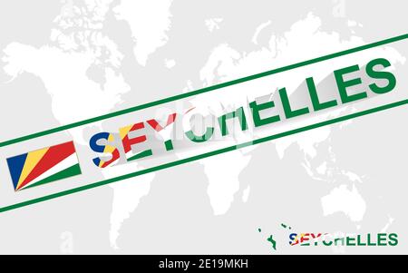 Seychelles map flag and text illustration, on world map Stock Vector
