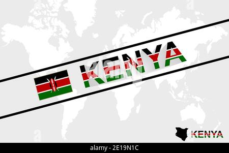 Kenya map flag and text illustration, on world map Stock Vector