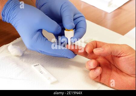 Italy, Tuscany region, Arezzo, May 12, 2020 : Coronavirus emergency, San Giuseppe Hospital, serological test in laboratory for Covid-19 disease   Phot Stock Photo