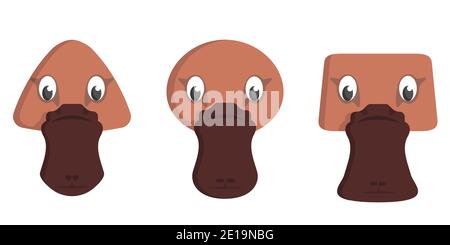 Set of cartoon platypuses. Different shapes of animal faces. Stock Vector