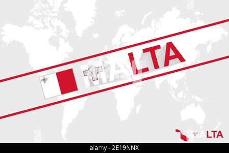 Malta map flag and text illustration, on world map Stock Vector