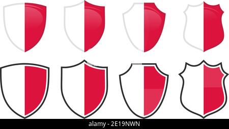 Vertical Polish flag in shield shape, four 3d and simple versions. Poland icon / sign Stock Vector